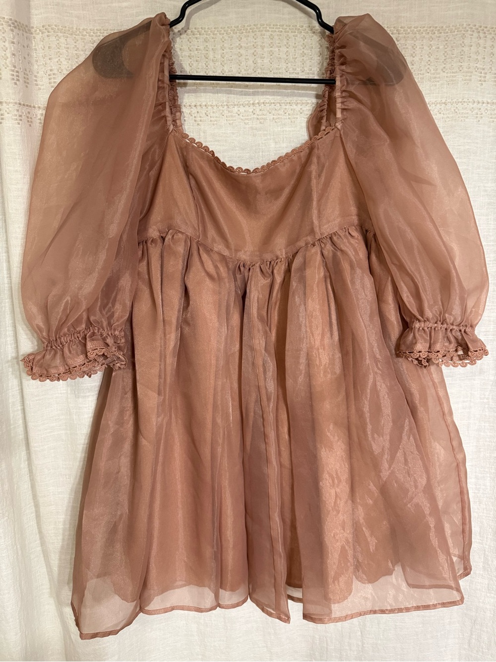 Mable Sheer Puff Sleeve Babydoll Dress in Dusty Rose